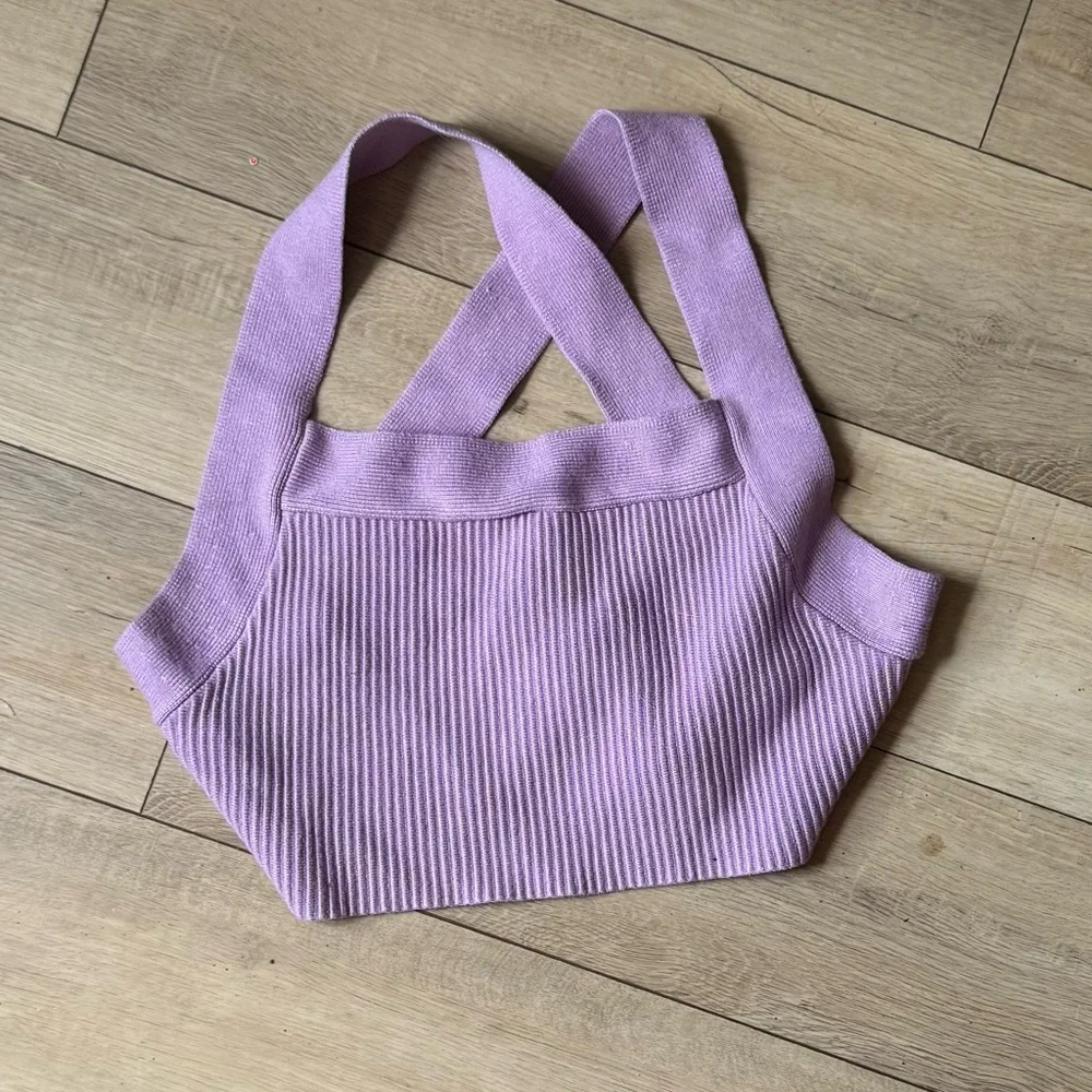 House of Harlow 1960 Purple Ribbed Knit Halter Top Size Small
